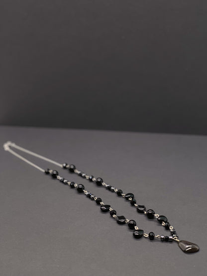 Black Obsidian & Smoky Quartz Crystal Necklace