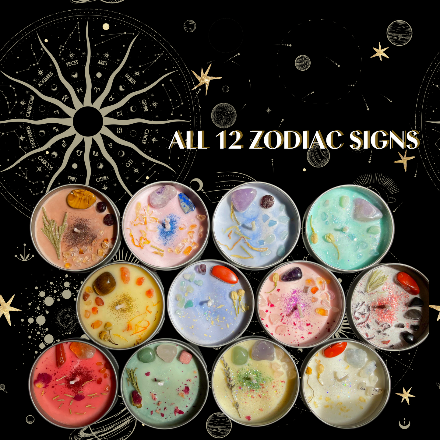 Full Zodiac Crystal Candle Collection