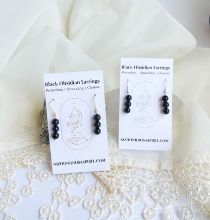 Black Obsidian Crystal Earrings