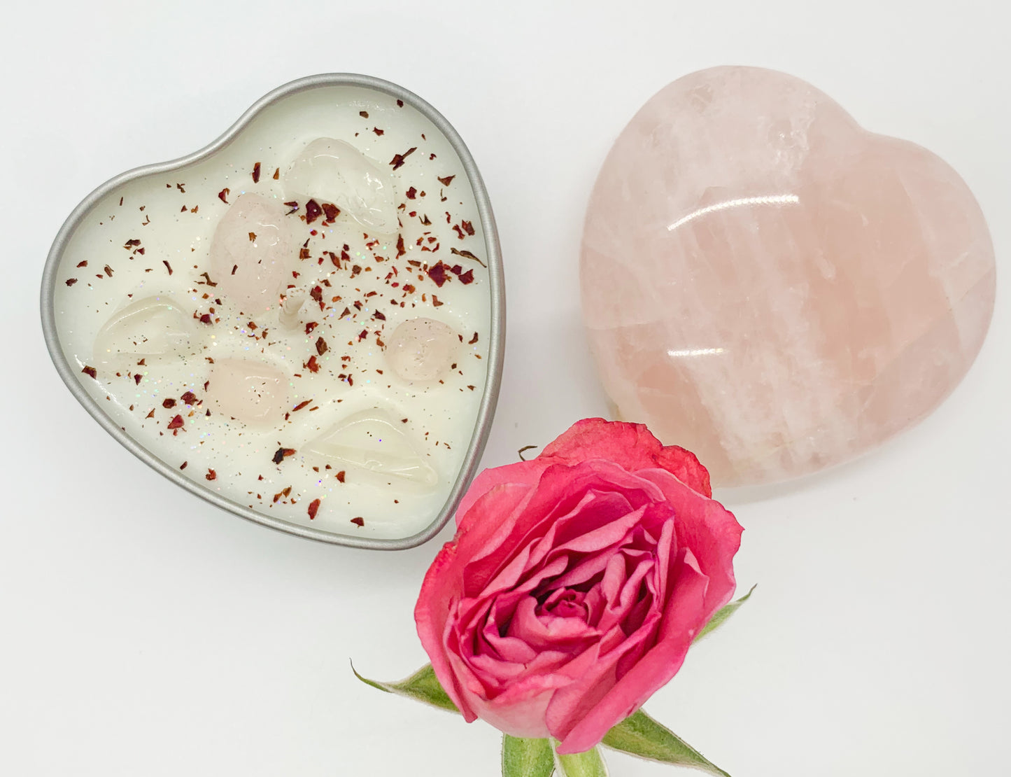 Rose & Clear Quartz Crystal Candle